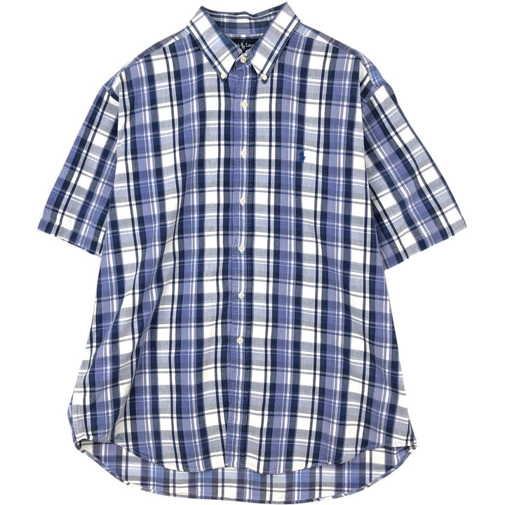 Ralph Lauren BLAIRE short sleeve button down check shirt men's XL size cotton blue type Vintage Second Hand