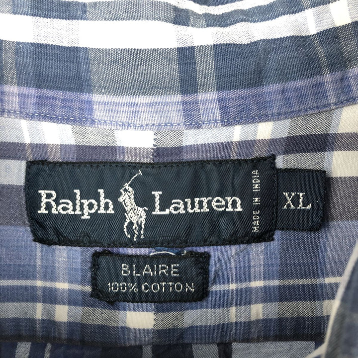 Ralph Lauren BLAIRE short sleeve button down check shirt men's XL size cotton blue type Vintage Second Hand