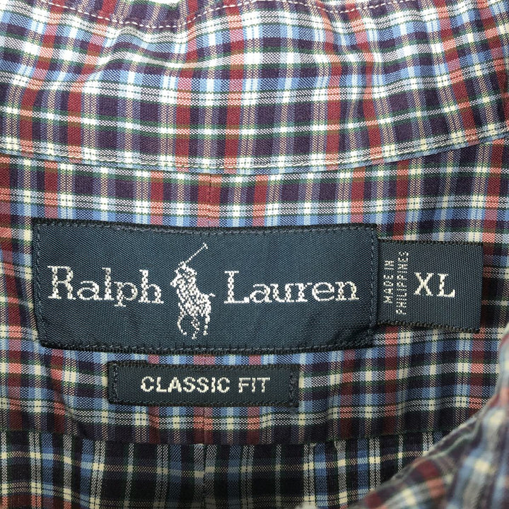 Ralph Lauren Classic Fit short sleeve button down check shirt, men's size XL cotton blue type Vintage Second Hand