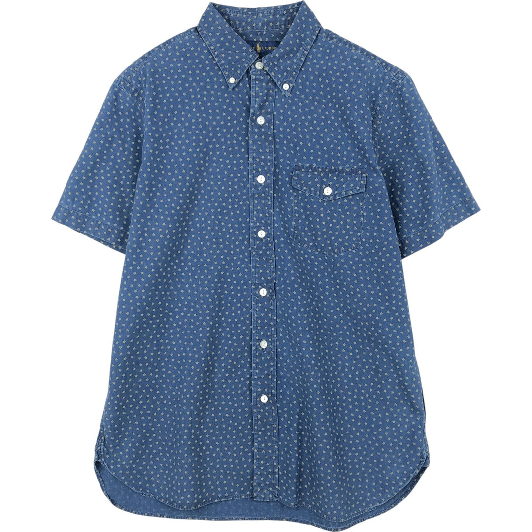 Ralph Lauren all-over print short-sleeve button-down shirt, men's size M cotton Navy blue Vintage Second Hand