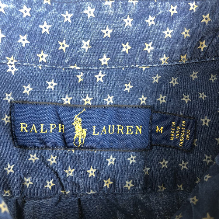 Ralph Lauren all-over print short-sleeve button-down shirt, men's size M cotton Navy blue Vintage Second Hand