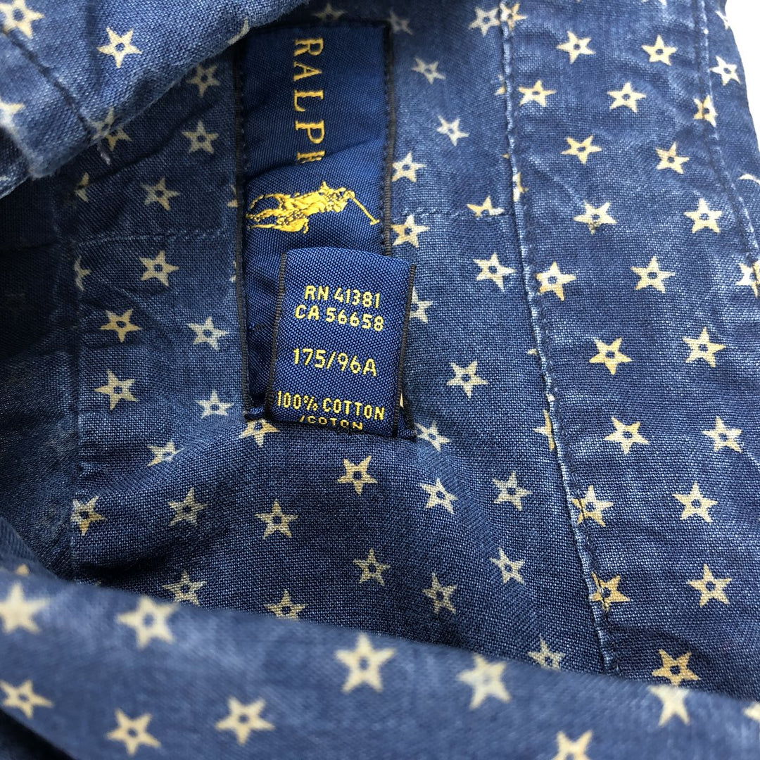 Ralph Lauren all-over print short-sleeve button-down shirt, men's size M cotton Navy blue Vintage Second Hand