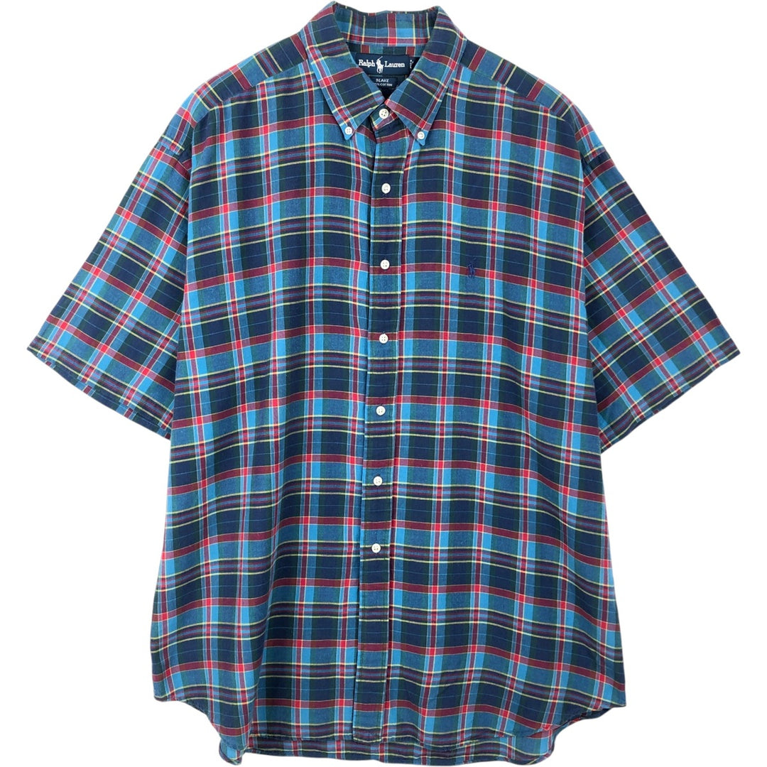 Ralph Lauren BLAKE short sleeve button down check shirt men's XL size cotton blue type Vintage Second Hand