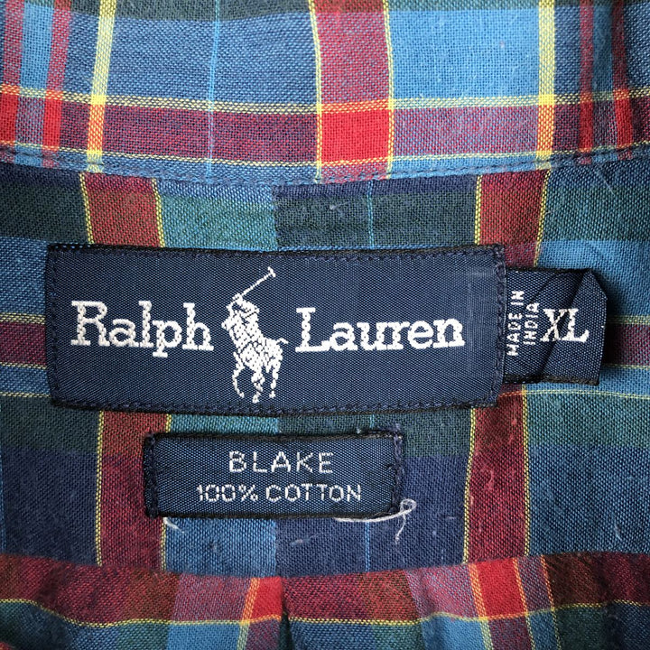 Ralph Lauren BLAKE short sleeve button down check shirt men's XL size cotton blue type Vintage Second Hand