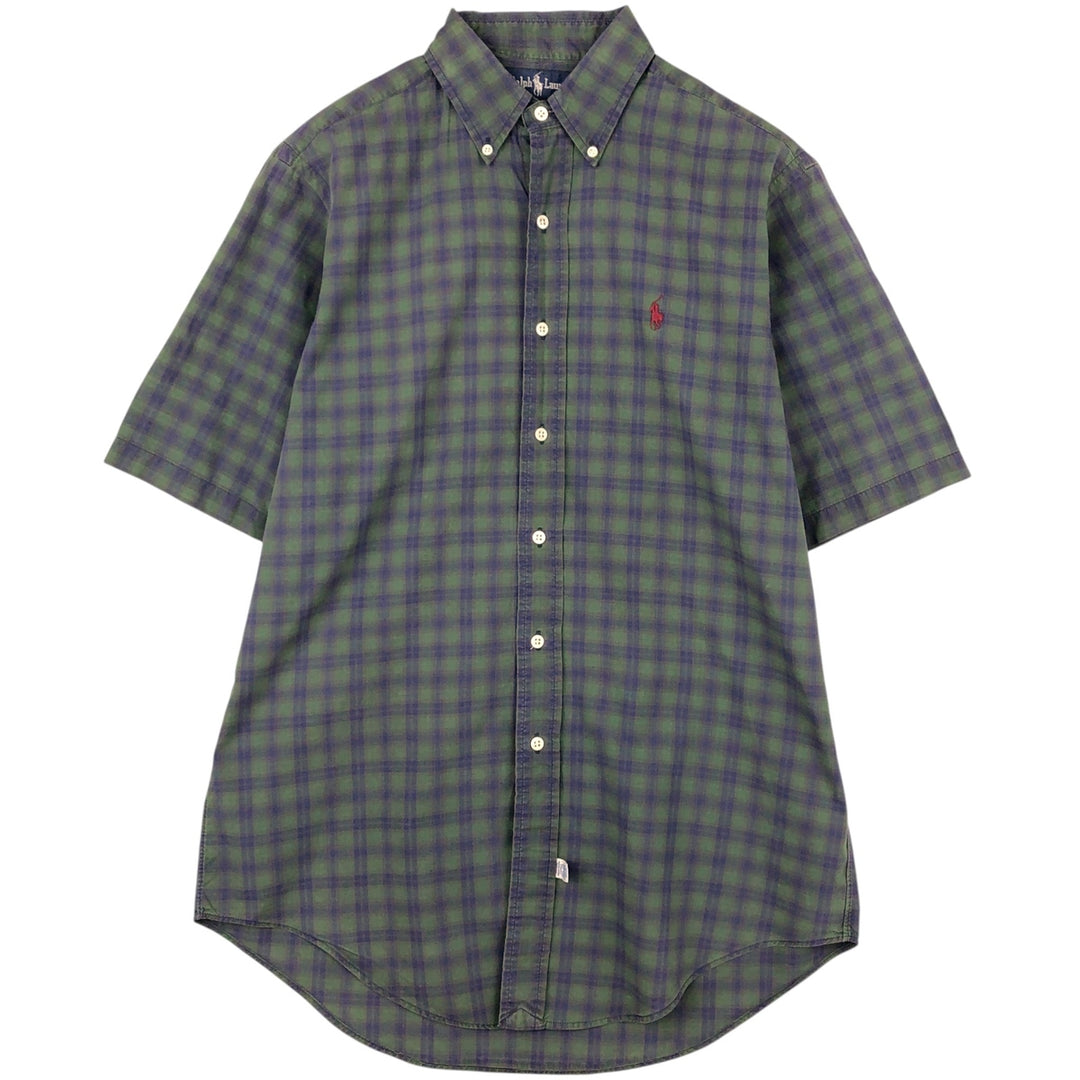 Ralph Lauren short sleeve button down check shirt, men's size M cotton green type Vintage Second Hand