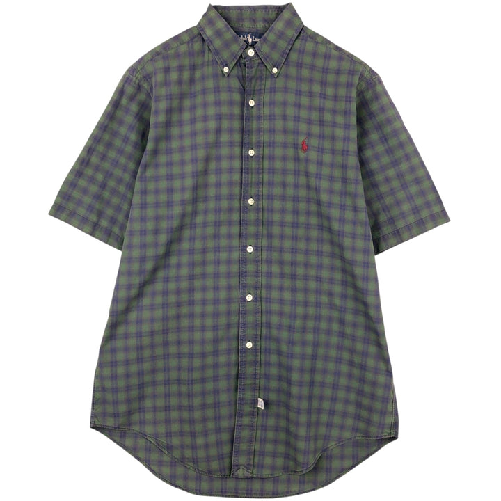 Ralph Lauren short sleeve button down check shirt, men's size M cotton green type Vintage Second Hand