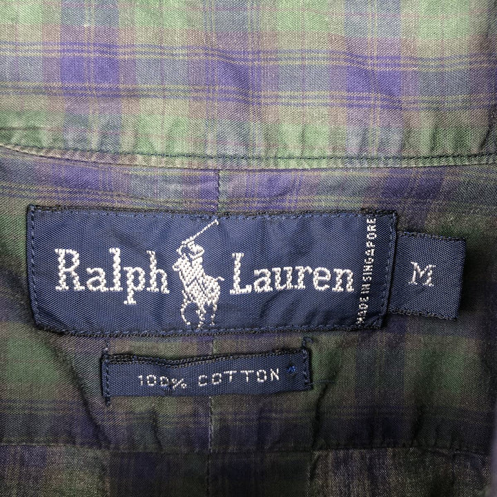 Ralph Lauren short sleeve button down check shirt, men's size M cotton green type Vintage Second Hand