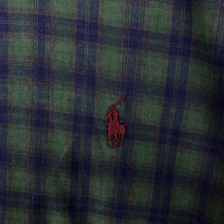 Ralph Lauren short sleeve button down check shirt, men's size M cotton green type Vintage Second Hand