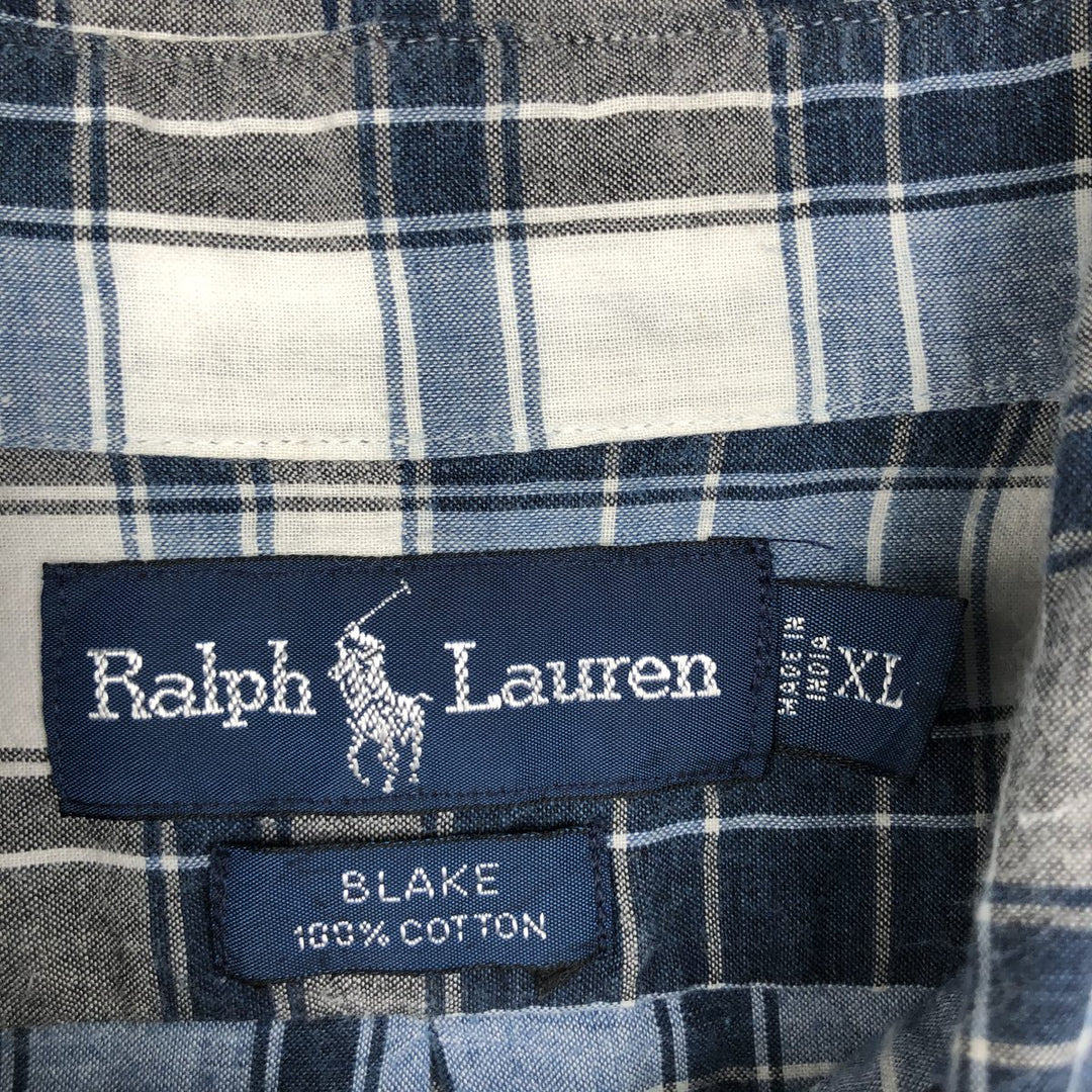 Ralph Lauren BLAKE short sleeve button down check shirt men's XL size cotton gray type Vintage Second Hand