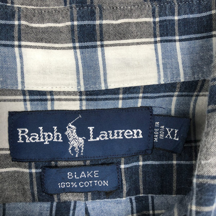 Ralph Lauren BLAKE short sleeve button down check shirt men's XL size cotton gray type Vintage Second Hand