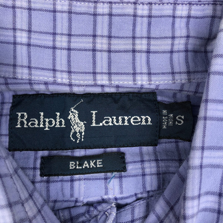 Ralph Lauren BLAKE Short-Sleeve Button-Down Check Shirt, Men's Size S (approx.) cotton purple type Vintage Second Hand