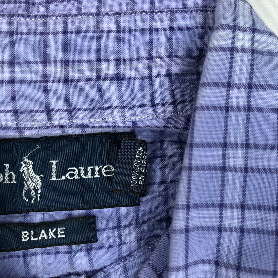 Ralph Lauren BLAKE Short-Sleeve Button-Down Check Shirt, Men's Size S (approx.) cotton purple type Vintage Second Hand