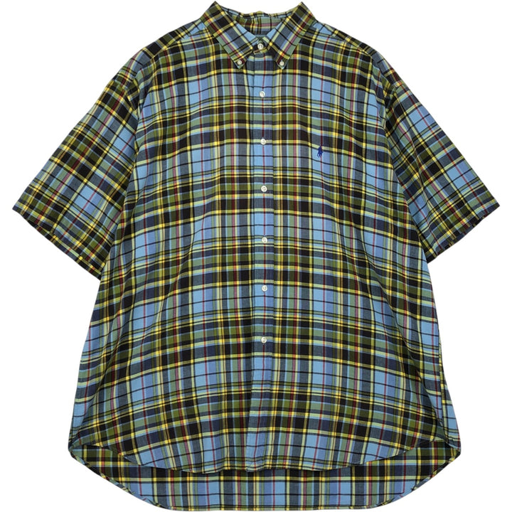 Ralph Lauren BLAKE Tartan Check Short-Sleeve Button-Down Check Shirt, Men's Size XXL (approx.) cotton Blue type light blue Vintage Second Hand