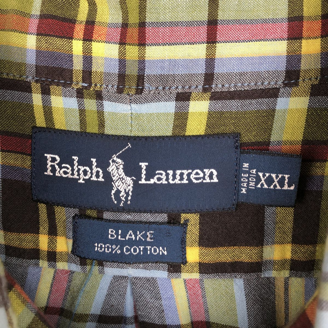 Ralph Lauren BLAKE Tartan Check Short-Sleeve Button-Down Check Shirt, Men's Size XXL (approx.) cotton Blue type light blue Vintage Second Hand