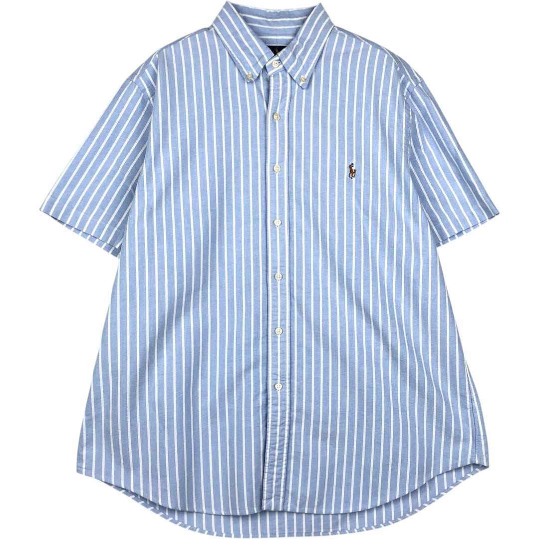 Ralph Lauren short sleeve button down striped shirt, men's size L cotton Blue type light blue Vintage Second Hand