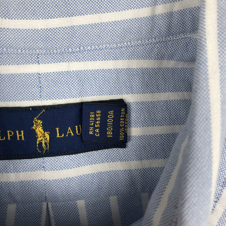 Ralph Lauren short sleeve button down striped shirt, men's size L cotton Blue type light blue Vintage Second Hand