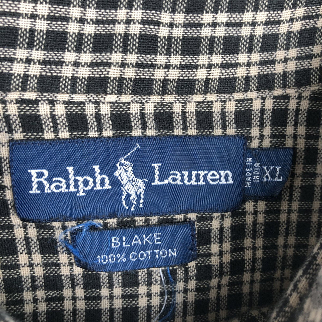 Ralph Lauren BLAKE short sleeve button down check shirt men's XL size cotton Beige type Vintage Second Hand