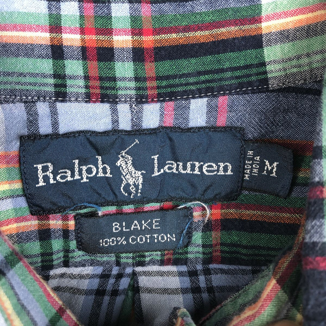 Ralph Lauren BLAKE short sleeve button down check shirt, men's size M cotton blue type Vintage Second Hand