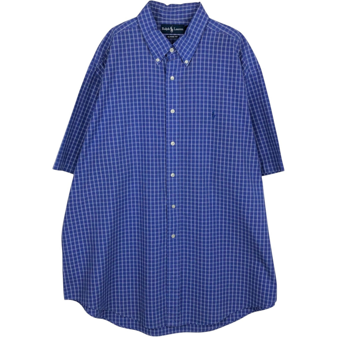 Ralph Lauren Classic Fit Short Sleeve Button Down Check Shirt Men's XXL cotton blue type Vintage Second Hand