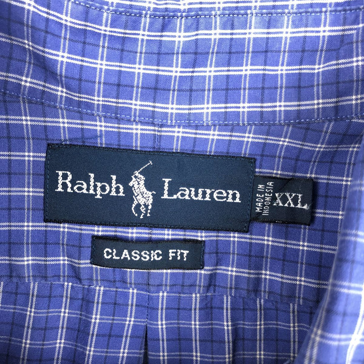Ralph Lauren Classic Fit Short Sleeve Button Down Check Shirt Men's XXL cotton blue type Vintage Second Hand