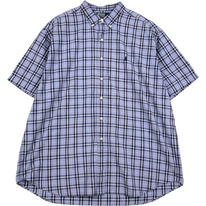 Ralph Lauren BLAKE short sleeve button down check shirt men's XL size cotton Blue type light blue Vintage Second Hand