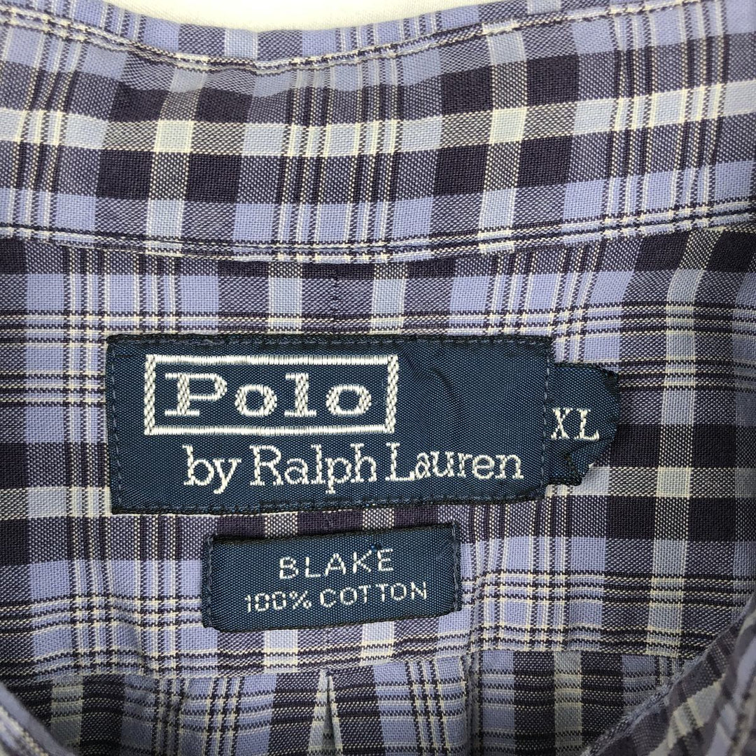 Ralph Lauren BLAKE short sleeve button down check shirt men's XL size cotton Blue type light blue Vintage Second Hand