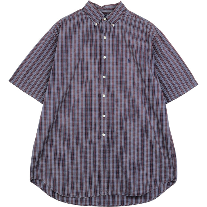 Ralph Lauren BLAKE short sleeve button down check shirt, men's size L cotton purple type Vintage Second Hand