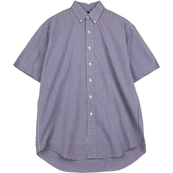 Ralph Lauren BLAKE Check Pattern Gingham Check Short-Sleeve Button-Down Check Shirt, Men's Size M (approx.) cotton purple type Vintage Second Hand