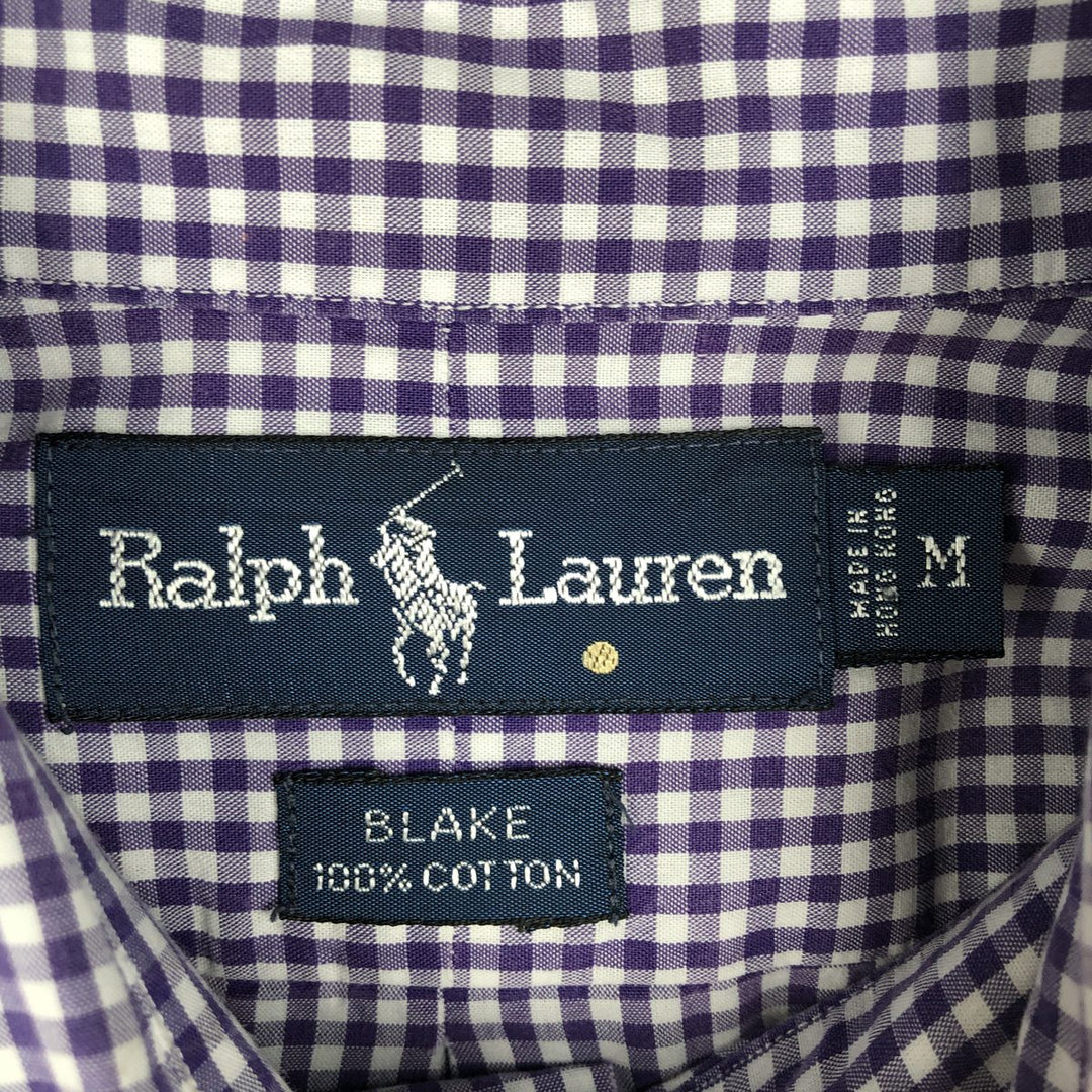 Ralph Lauren BLAKE Check Pattern Gingham Check Short-Sleeve Button-Down Check Shirt, Men's Size M (approx.) cotton purple type Vintage Second Hand