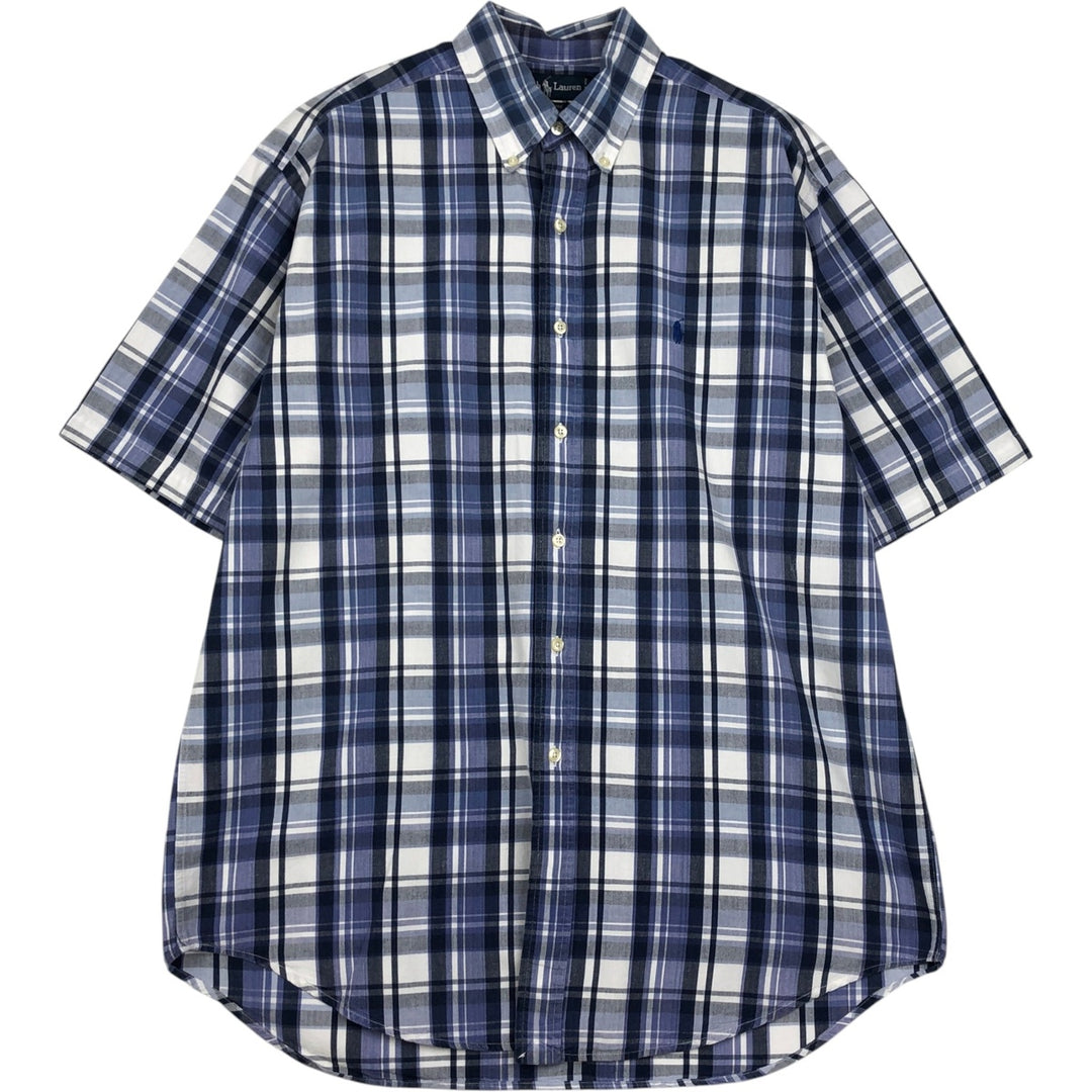 Ralph Lauren BLAIRE short sleeve button down check shirt, men's size L cotton blue type Vintage Second Hand