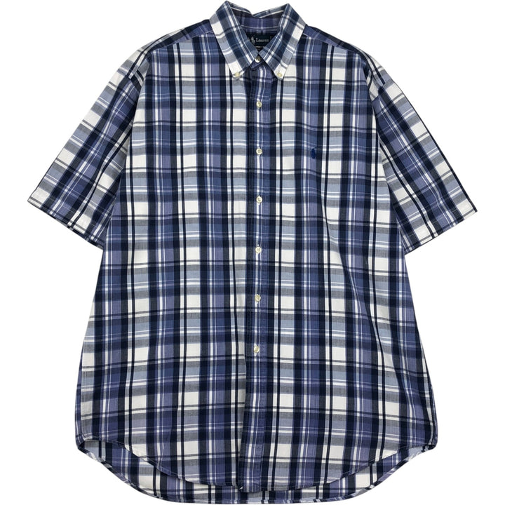 Ralph Lauren BLAIRE short sleeve button down check shirt, men's size L cotton blue type Vintage Second Hand