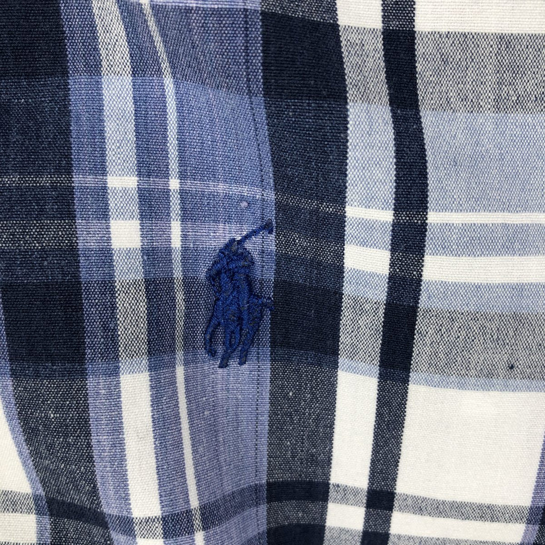 Ralph Lauren BLAIRE short sleeve button down check shirt, men's size L cotton blue type Vintage Second Hand