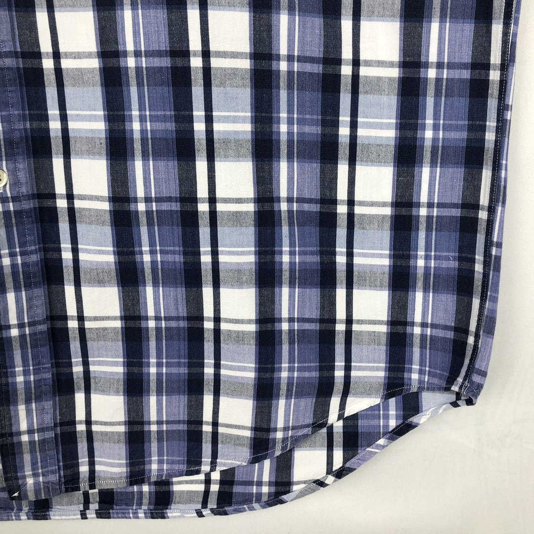 Ralph Lauren BLAIRE short sleeve button down check shirt, men's size L cotton blue type Vintage Second Hand