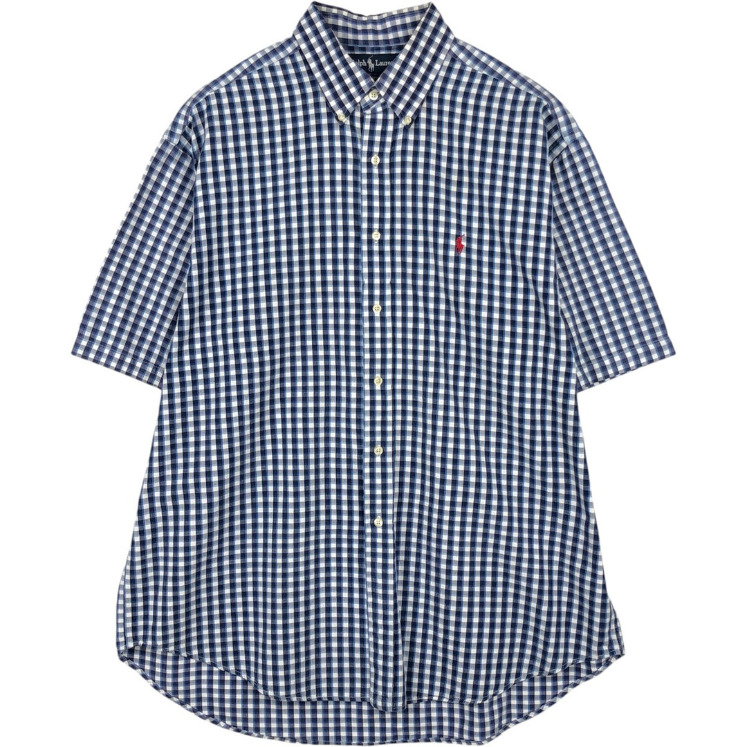 Ralph Lauren BLAIRE short sleeve button down check shirt men's XL size cotton navy blue type Vintage Second Hand