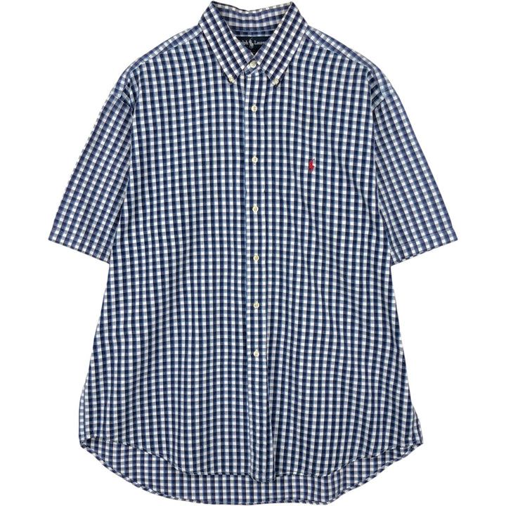 Ralph Lauren BLAIRE short sleeve button down check shirt men's XL size cotton navy blue type Vintage Second Hand