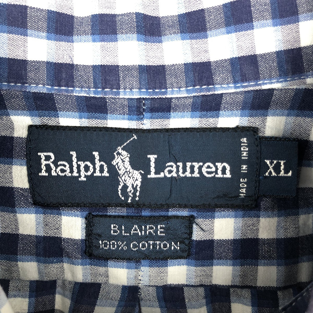 Ralph Lauren BLAIRE short sleeve button down check shirt men's XL size cotton navy blue type Vintage Second Hand