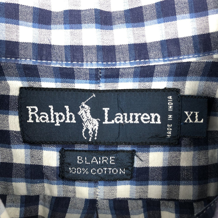 Ralph Lauren BLAIRE short sleeve button down check shirt men's XL size cotton navy blue type Vintage Second Hand