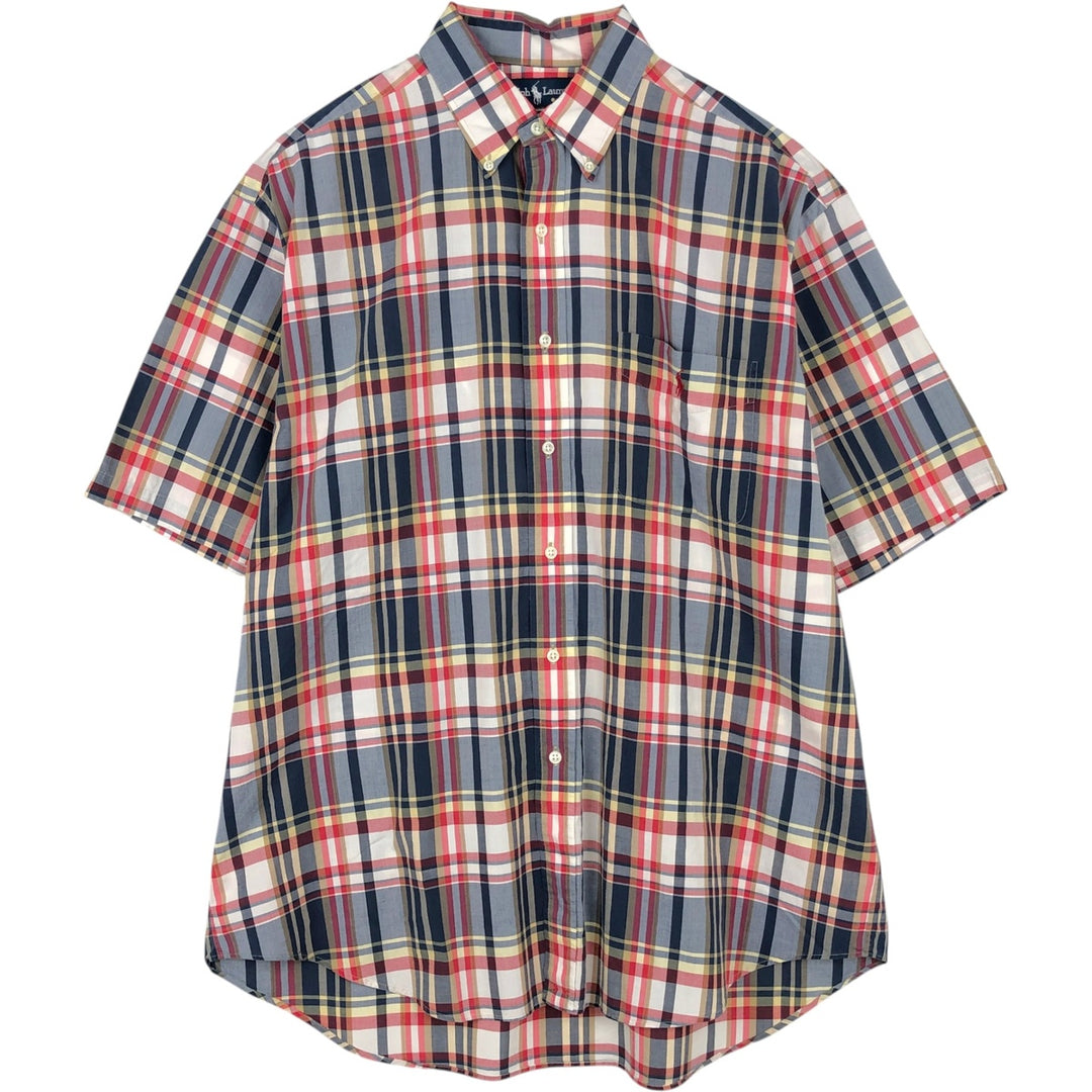 Ralph Lauren BLAKE short sleeve button down check shirt, men's size L cotton red type Vintage Second Hand