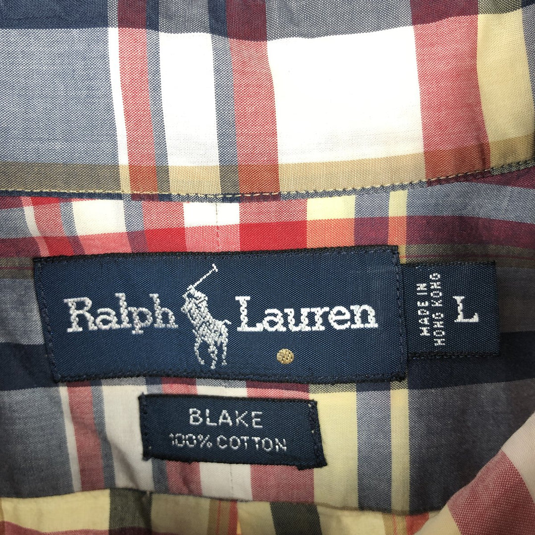 Ralph Lauren BLAKE short sleeve button down check shirt, men's size L cotton red type Vintage Second Hand