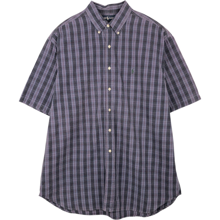 Ralph Lauren BLAKE short sleeve button down check shirt men's XL size cotton navy blue type Vintage Second Hand