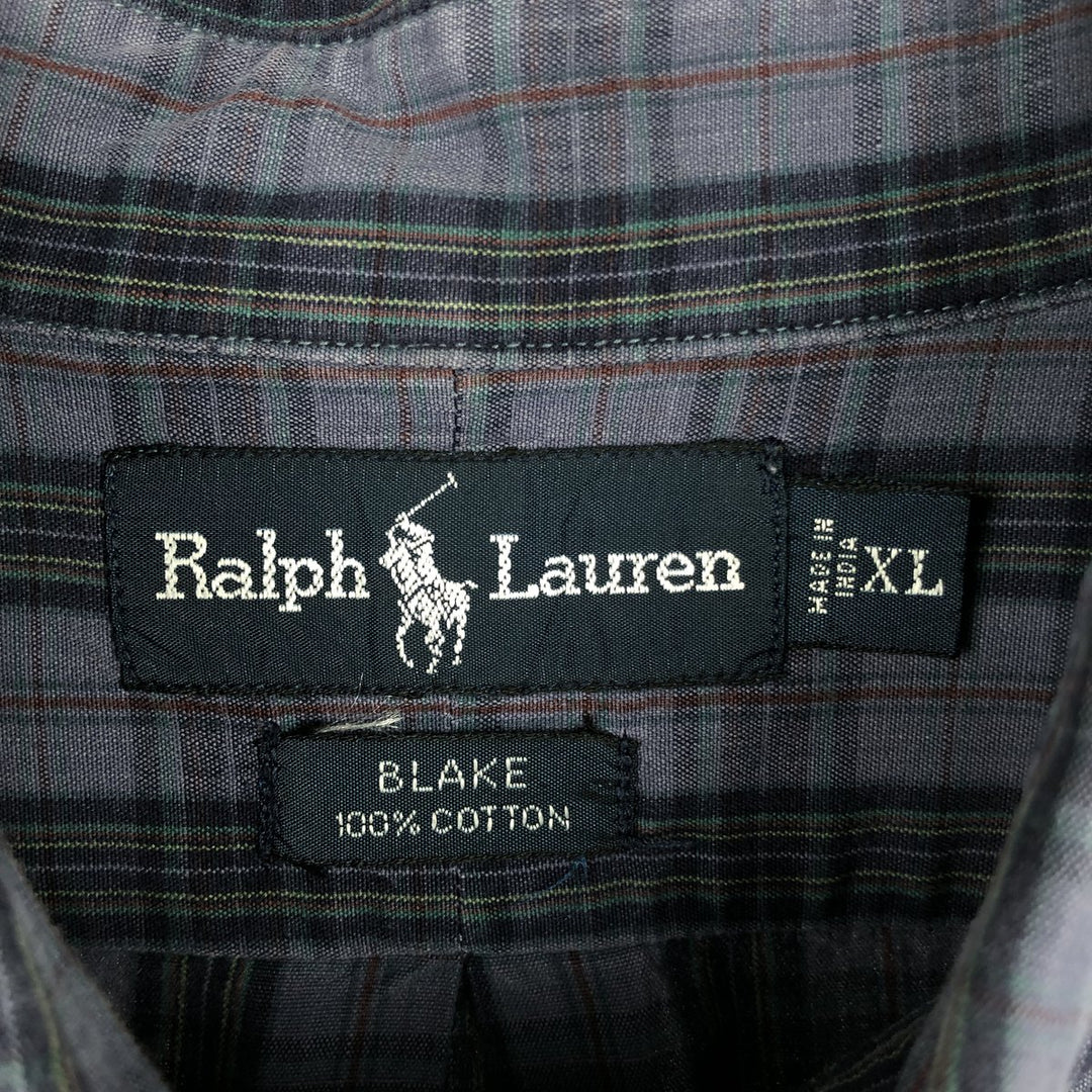 Ralph Lauren BLAKE short sleeve button down check shirt men's XL size cotton navy blue type Vintage Second Hand