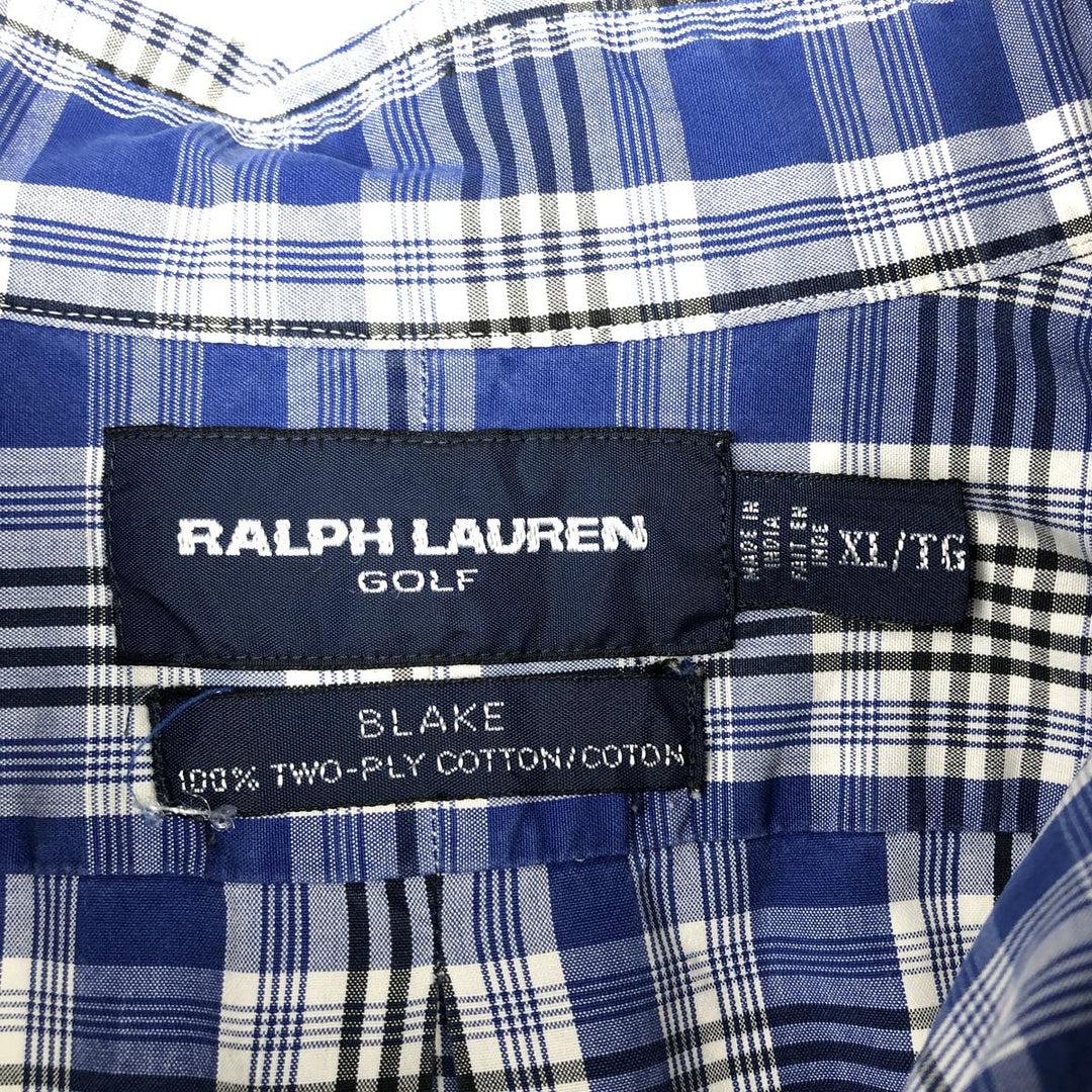 Ralph Lauren Golf Blake Short-Sleeve Button-Down Check Shirt, Men's Size XL (approx.) cotton blue type Vintage Second Hand