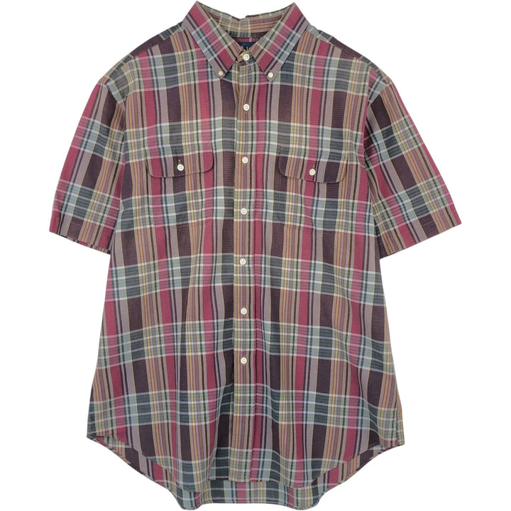 Ralph Lauren Madras Check Short Sleeve Button Down Check Shirt Men's XL cotton burgundy type Vintage Second Hand