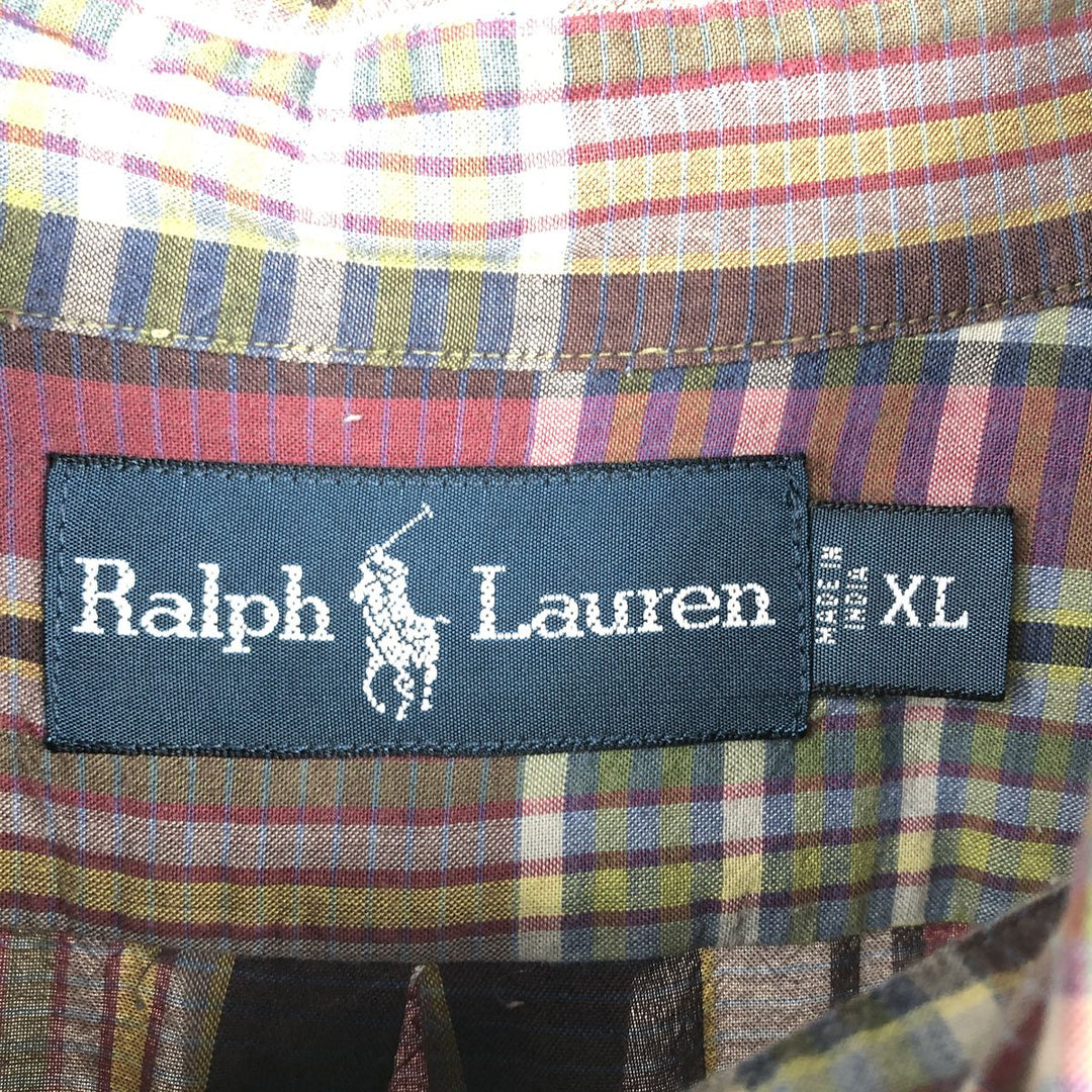 Ralph Lauren Madras Check Short Sleeve Button Down Check Shirt Men's XL cotton burgundy type Vintage Second Hand