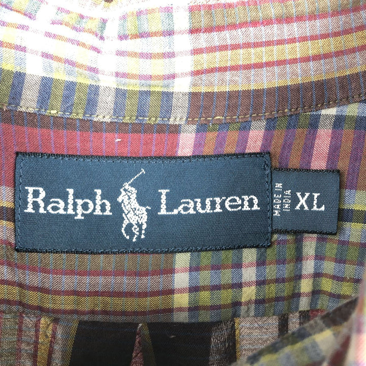 Ralph Lauren Madras Check Short Sleeve Button Down Check Shirt Men's XL cotton burgundy type Vintage Second Hand