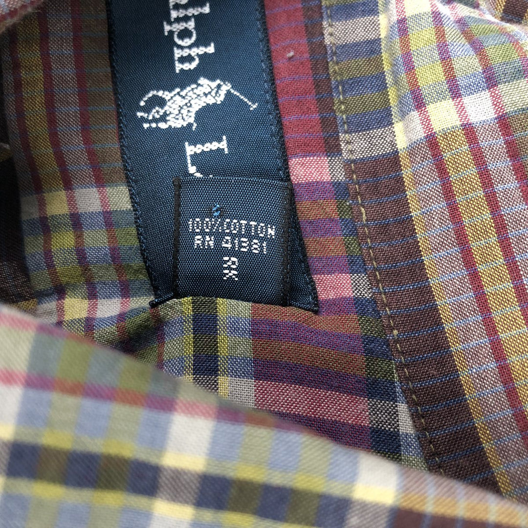 Ralph Lauren Madras Check Short Sleeve Button Down Check Shirt Men's XL cotton burgundy type Vintage Second Hand