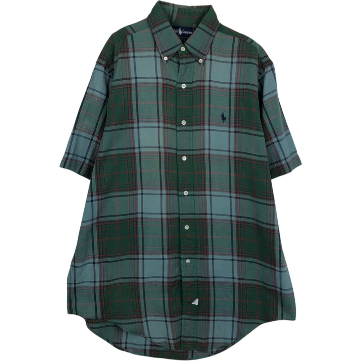 Ralph Lauren short sleeve button down check shirt, men's size M cotton Khaki type sage green Vintage Second Hand