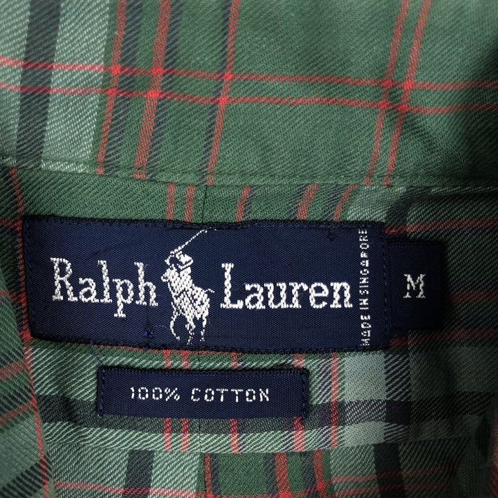Ralph Lauren short sleeve button down check shirt, men's size M cotton Khaki type sage green Vintage Second Hand