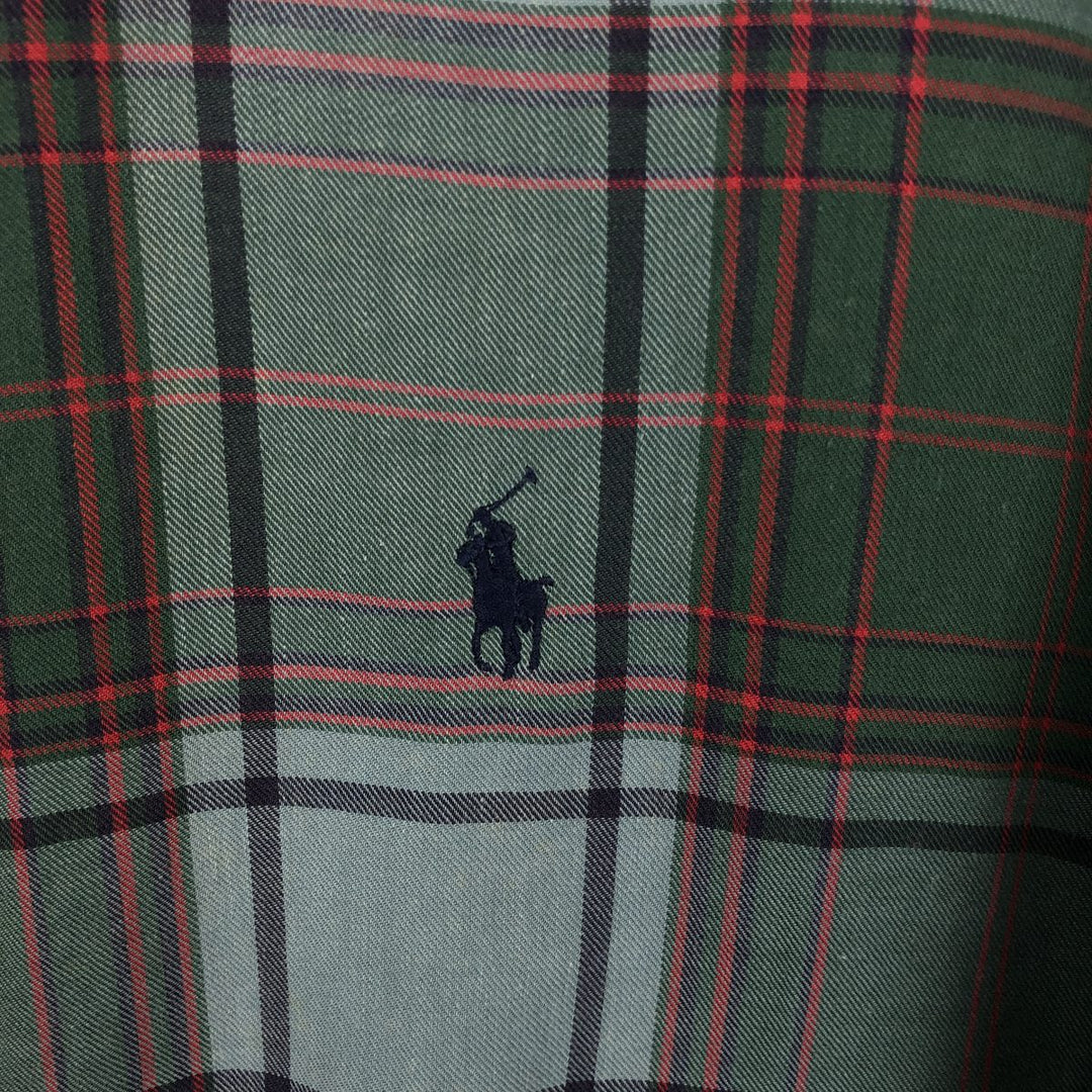 Ralph Lauren short sleeve button down check shirt, men's size M cotton Khaki type sage green Vintage Second Hand