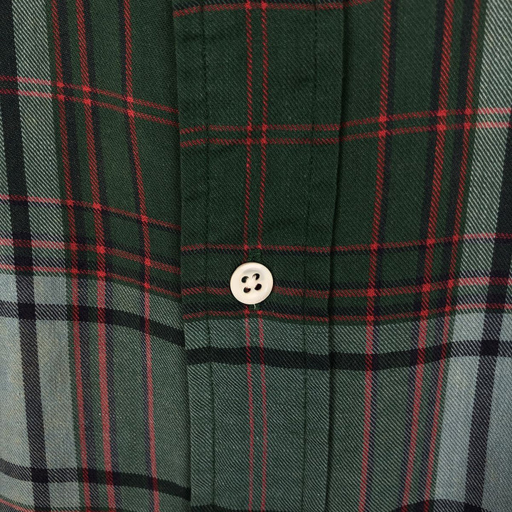 Ralph Lauren short sleeve button down check shirt, men's size M cotton Khaki type sage green Vintage Second Hand